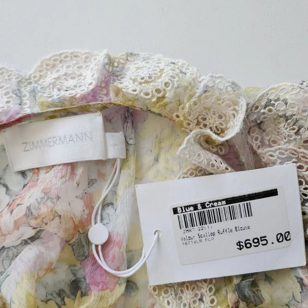 RARE! Zimmermann Valour Scallop Ruffle Blouse Floral Size AU 1 B81 - Picture 5 of 11